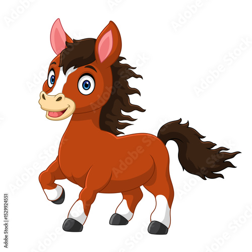 Cartoon brown horse isolated on white background