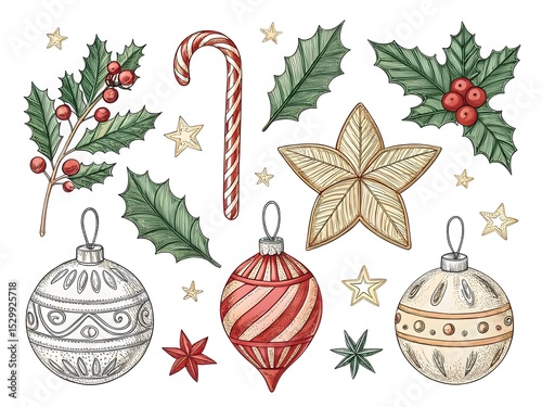 Hand-Drawn Christmas Ornaments Set – Festive Holiday Decoration & Vector Sketches