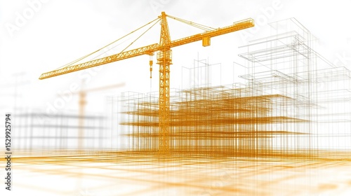 Abstract construction design with tower crane and building framework