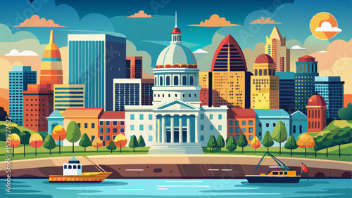 Jefferson City Missouri Downtown Skyline Missouri River State Capitol Building Stock Photo Very beautiful