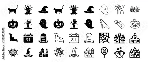 Halloween Icon Set: A Collection of 36 Spooky and Festive Glyph Icons