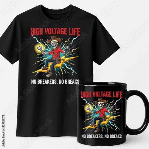 Pulling Wire ’Til I Retire & High Voltage Life Electrician T-Shirt and Mug Designs – Electrical Worker Humor
