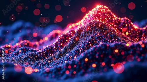 Abstract futuristic background with waves and glowing particles, glowing digital elements, digital modern banner design, animation