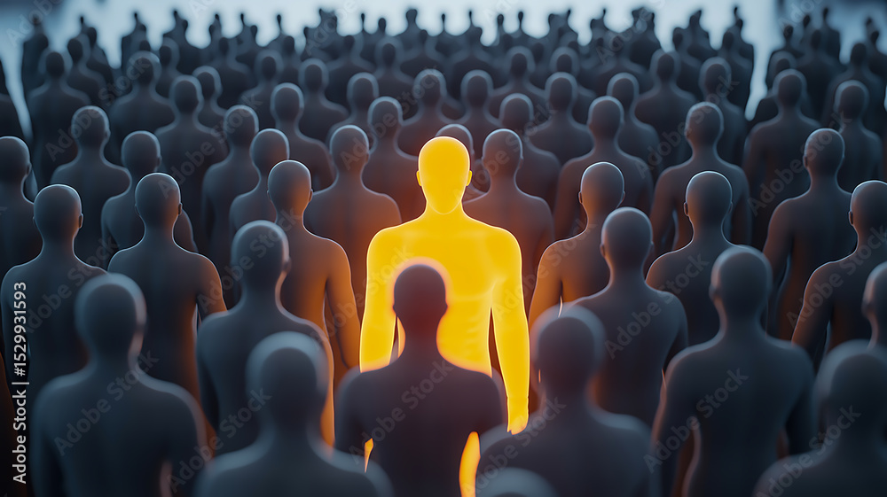 Obraz premium Rendered Crowd of Minimalist Human Silhouettes in 3D