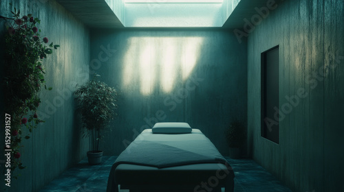 A tranquil, unoccupied massage room inside a spa facility. 
