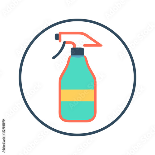 Colorful spray bottle icon with orange cap and green label