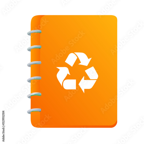 Orange spiral notebook with bold white recycle symbol