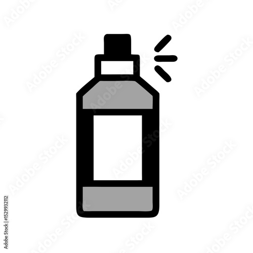 Black and gray spray bottle icon with spray burst graphic