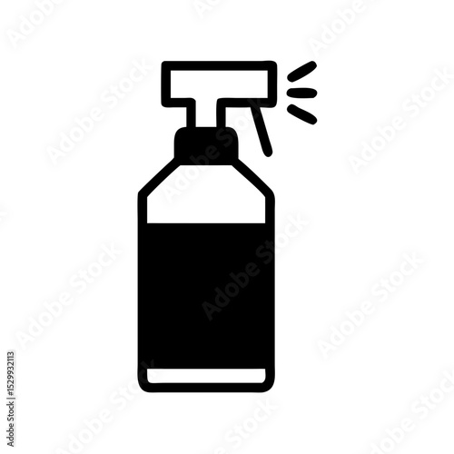 Minimal spray bottle with burst icon in black and white silhouette style