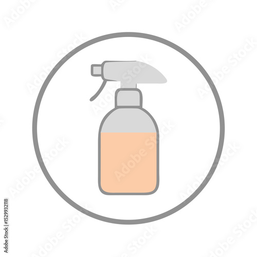 Gray spray bottle icon in round outline with beige liquid fill