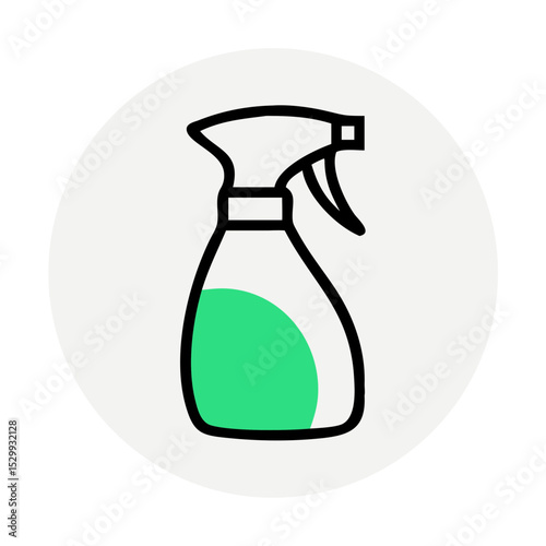 Minimalist spray bottle icon with green liquid in circle