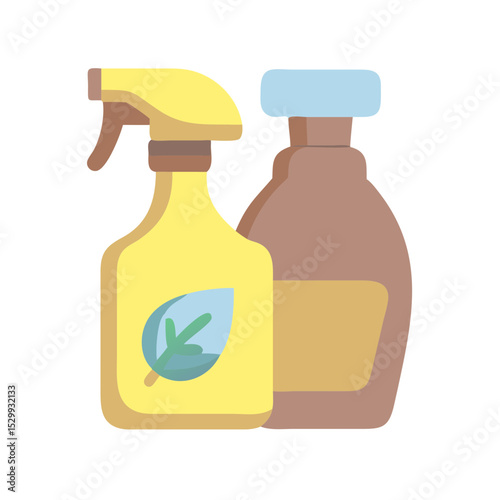 Two colorful spray bottles with leaf label in flat vector style