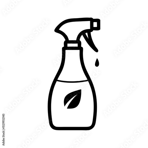 Single spray bottle with droplet and leaf label in flat outline style