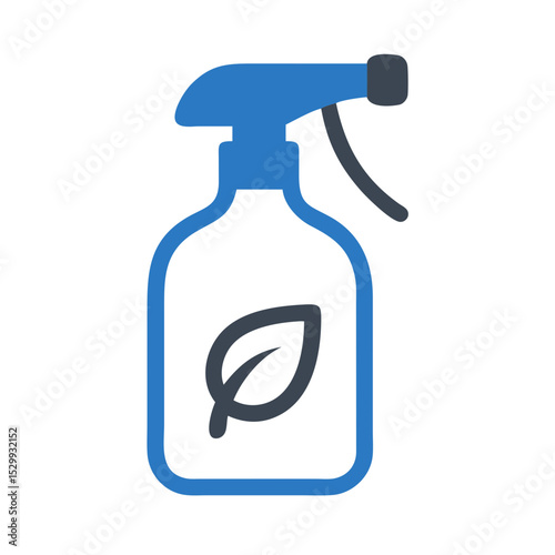 Blue spray bottle with leaf icon in flat outline style