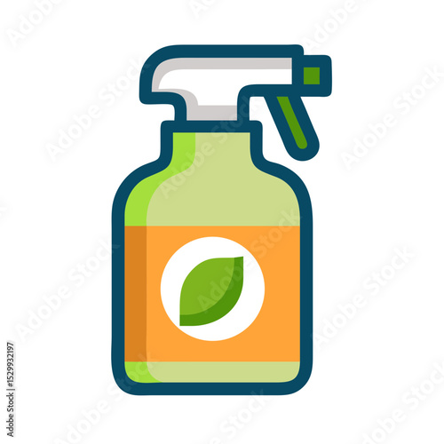 Flat style green cleaning spray bottle icon on white