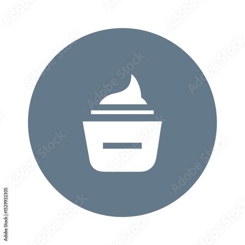 White cream jar icon in blue circle on flat background