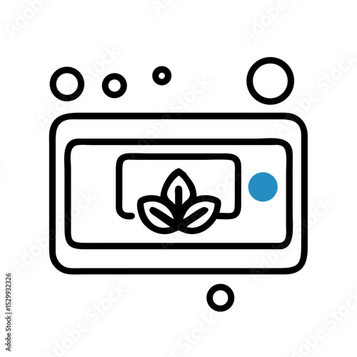 Outline rectangular skincare label with leaf and dots in flat style
