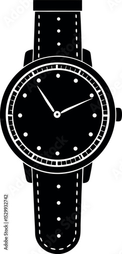 Brown Leather Strap Vintage Watch Silhouette on White