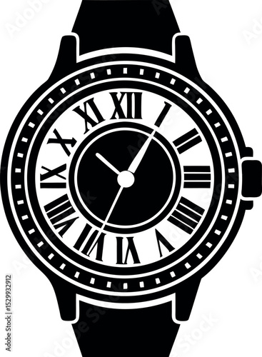 Gold Watch Silhouette with Roman Numerals on White