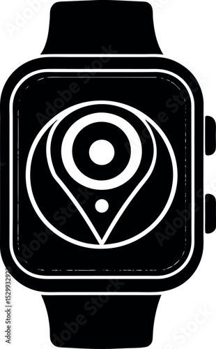 GPS Enabled Smartwatch Silhouette on White Background