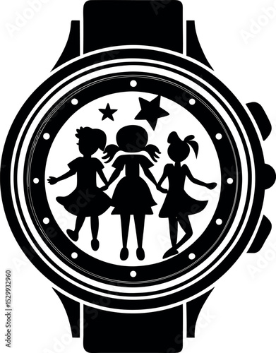 Kids Colorful Band Watch Silhouette on White Background