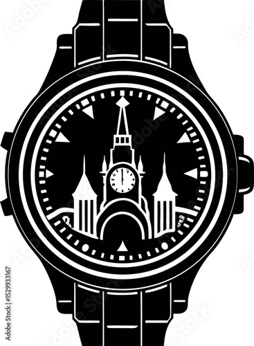 Side View of Luxury Watch Silhouette on White Background