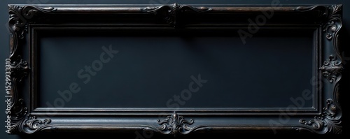 Elegant black carved wood picture frame, isolated , carved frame, rustic frame
