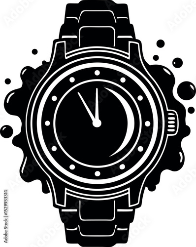 Stainless Steel Waterproof Watch Silhouette on White