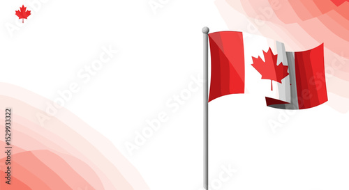 Canadian flag waving on a flagpole against a red background  