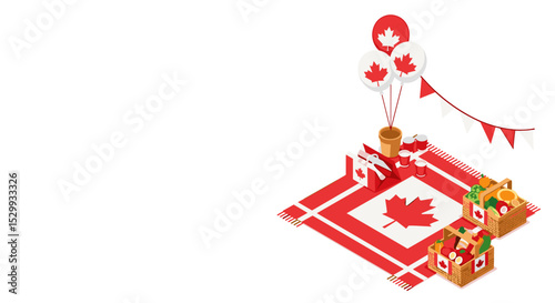 Canada Day celebration setup with decorations and festive items  