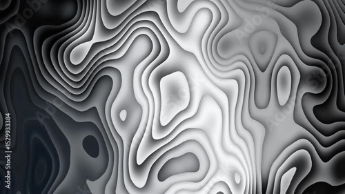 Abstract animation background with smooth, wavy lines in shades of black, white, and gray. The design features fluid, organic pattern that creates depth and movement.