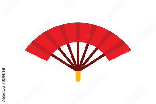 Traditional Chinese Hand Fan Illustration on White Background