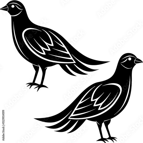 Stylized Bird Silhouette Vector Pack on White