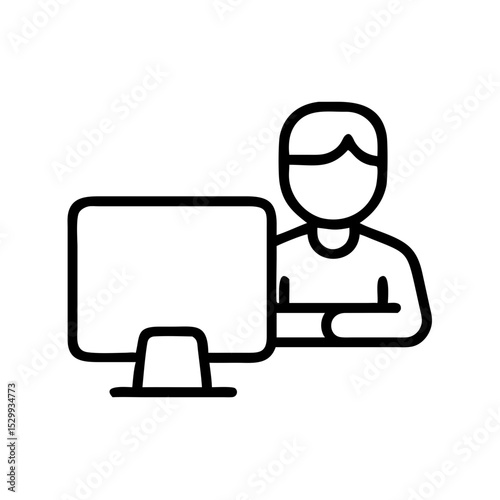Person Working on Desktop Computer Icon for Remote Work, Online Learning, or Office Productivity Concepts