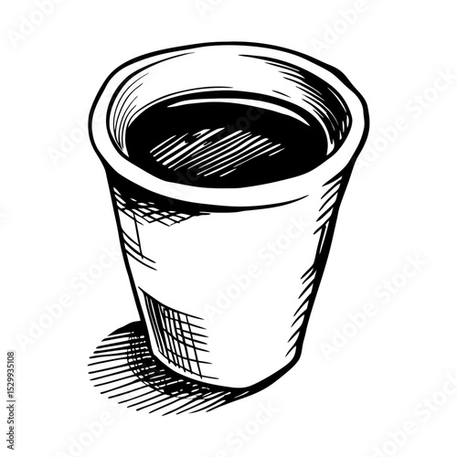 Sketch of a ceramic cup filled with dark liquid  