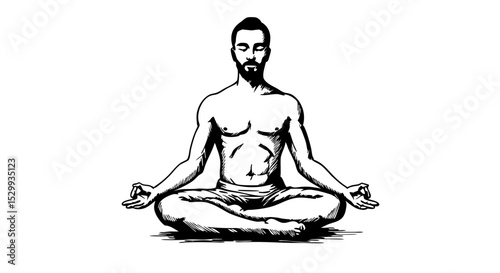 Man meditating in a cross-legged position with a calm expression  