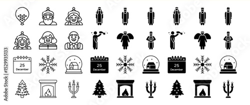 Christmas Icons Set: Festive Characters, Objects, and Symbols