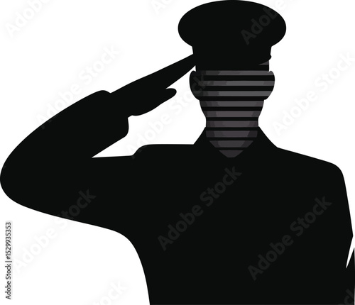 Silhouette of a saluting military officer with horizontal line fill effect