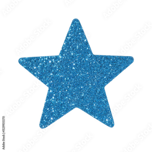 Glittering blue star on white background illustrating festive celebration and achievement, png.