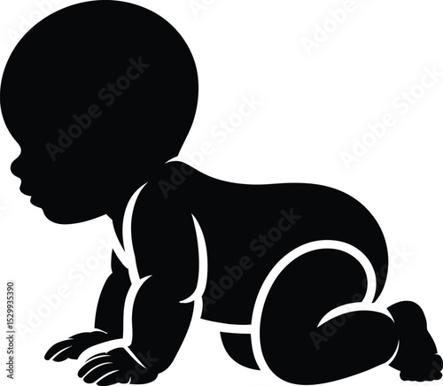 Silhouette of a baby crawling on a white background in a vector graphic