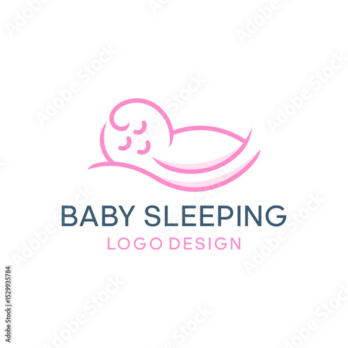 cute baby children  sleep  comfortably outline vector icon logo  design illustration