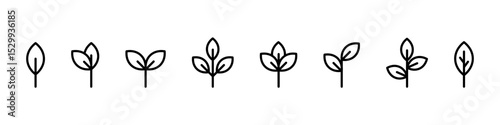 Plant growth icon. Leaf grow vector set. Gardening sign. Plant grow isolated icons. Leaf growth line icon set.