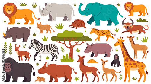 African Safari Animals Collection Flat Style Illustration