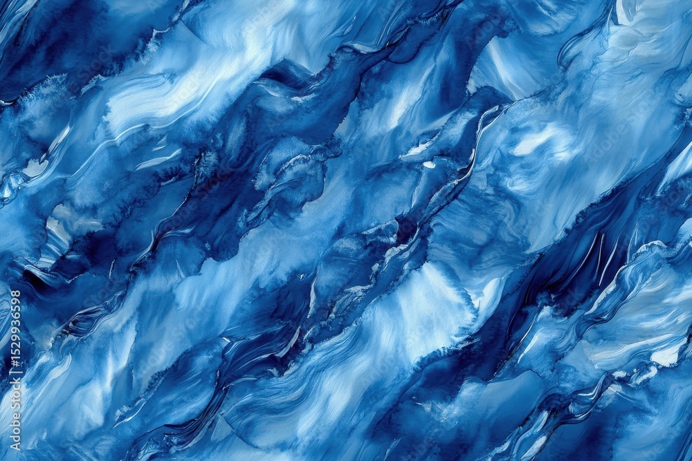 Obraz premium Tie Dye Swatch. Indigo Blue Watercolor Brush Stains Abstract Art Background