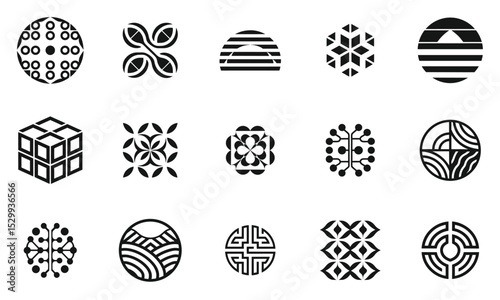 A collection of unique abstract black and white patterns, featuring geometric shapes and intricate designs that evoke creativity and modernity.