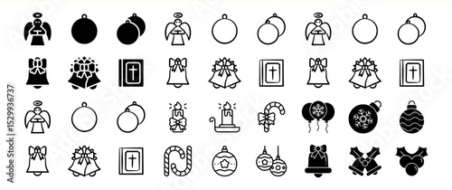 Christmas and Religious Icons: A Collection of Black and White Vector Graphics