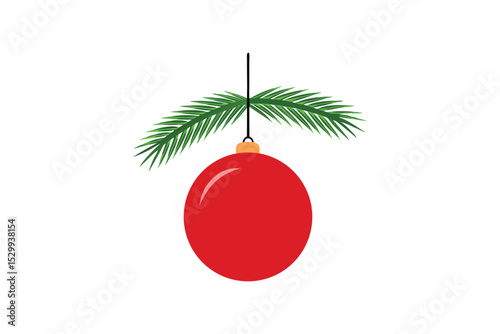 Red Ornament Ball Hanging Over Real Pine Branch Vector