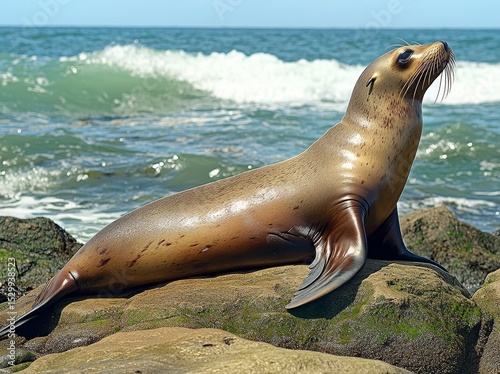 The seal gives the impression of being completely at ease in the sunny and peaceful environment