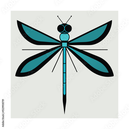 Simple and elegant vector illustration of a blue dragonfly with black outlines