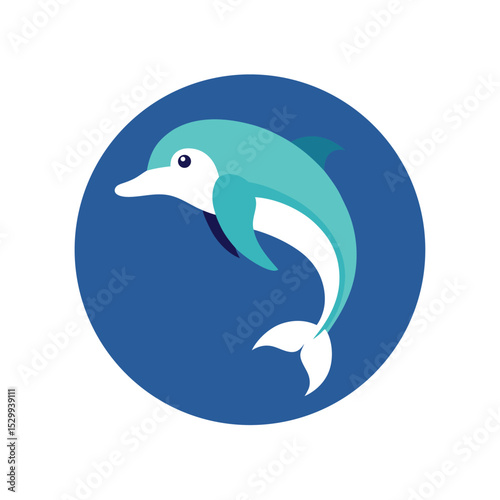 Playful dolphin illustration floating in a blue circle ready for marine life and ocean themes